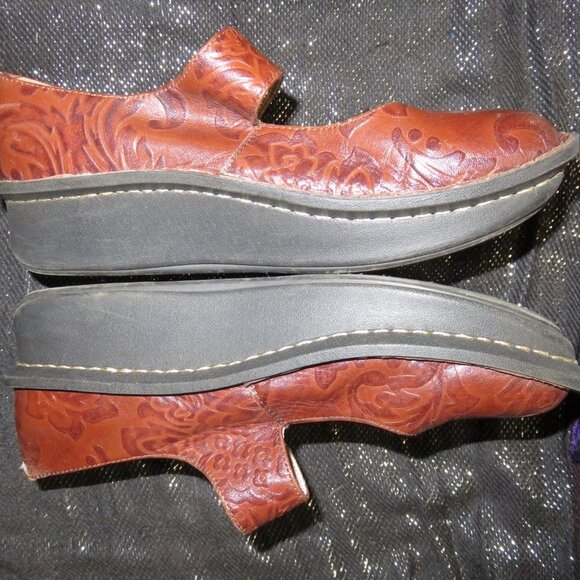 ALEGRIA Kourtney Brown Tooled Leather Platform Buckle Mary Janes size 37 or US 7 - Picture 5 of 12